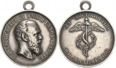 Russland
Alexander III. 1881-1894 Silbermedaille o.J. (A. Griliches) Preismedaille der Moskauer Handelsakademie. Kopf nach rechts / Geflügelter Merku...