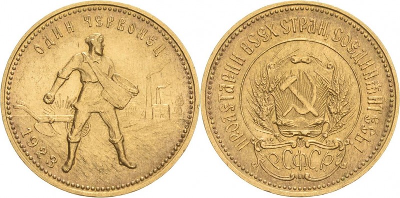 Russland-Sowjetunion
 Tscherwonetz (10 Rubel) 1923, PL-Petrograd Schlumberger 2...