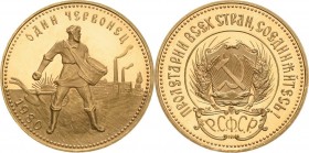 Russland-Sowjetunion
 Tscherwonetz (10 Rubel) 1980, Leningrad Schlumberger 236 Friedberg 181 a GOLD. 8.58 g. Selten. Avers min. Kratzer, Polierte Pla...