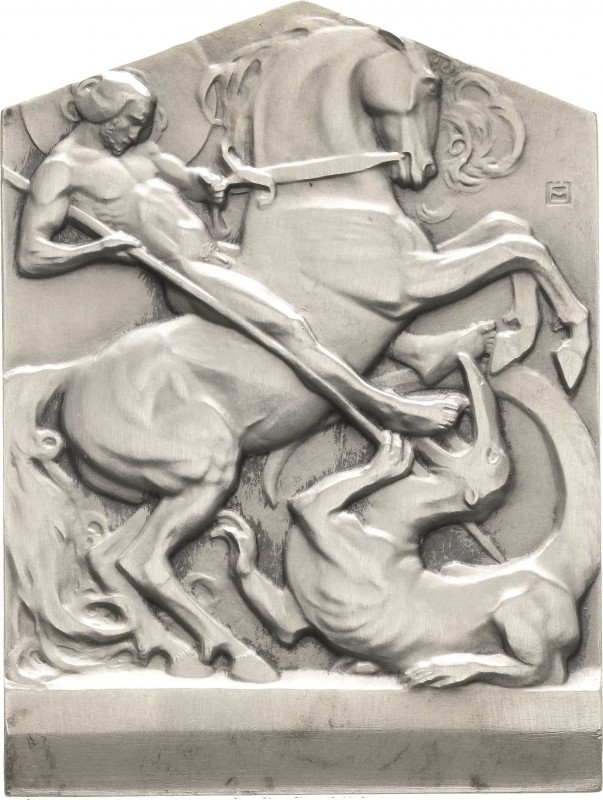 Ungarn
Medaillen Einseitige Silberplakette o.J. (1912) (Edmund Moiret) Hl. Geor...
