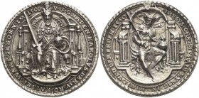 Habsburg
Karl V. 1519-1558 Silbergussmedaille 1550 (späterer Guß) (Concz Welcz - Konrad Wels aus Joachimsthal, Böhmen) Thronender Kaiser mit Schwert ...