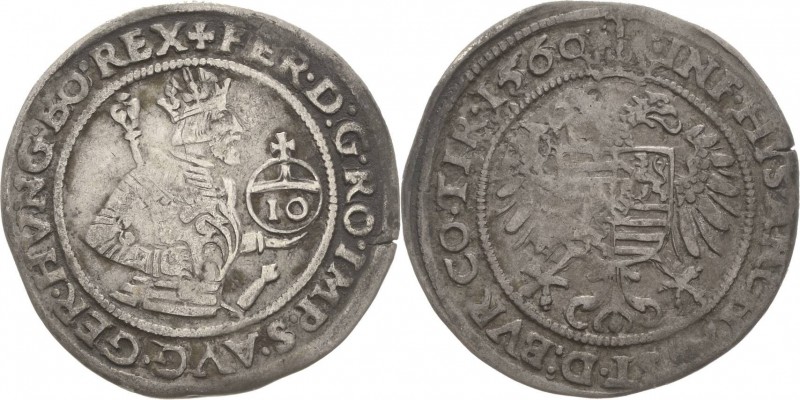 Habsburg
Ferdinand I. 1521-1564 10 Kreuzer 1560, Hall M./T. 148 Markl 1756 Sehr...