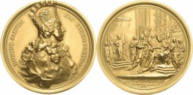 Habsburg
Josef II. 1764-1790 Goldmedaille 1764 (Neuprägung 1914). (Martin Krafft) Auf seine Krönung zum römisch-deutschen König in Frankfurt/Main. Ge...