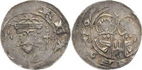 Goslar - Reichsmünzstätte
Hermann von Salm 1081-1088 Denar Kopf mit Krone von vorn,... REX / Hl. Simon und Judas, ...ET IVOA Bogon M0167 Dannenberg 6...