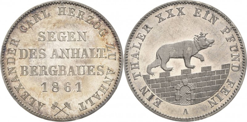 Anhalt-Bernburg
Alexander Carl 1834-1863 Taler 1861, A-Berlin Ausbeute AKS 17 J...