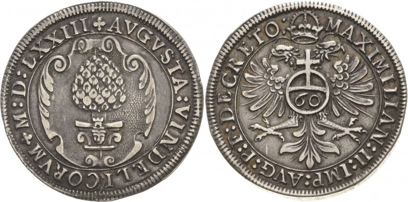 Augsburg-Stadt
 Guldentaler (60 Kreuzer) 1573. Mit Titel Maximilian II Forster ...