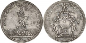 Brandenburg-Ansbach
Johann Friedrich 1667-1686 Silbermedaille o.J. LS Fortuna von vorn mit Anker auf einem Felsen stehend, IN DEO SPES NOSTRA (= Unse...