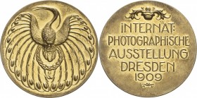 Dresden
 Vergoldete Bronzemedaille 1909 (A. Ungerer) Internationale Photographische Ausstellung. Paradiesvogel / 5 Zeilen Schrift. 41,2 mm, 27,23 g G...