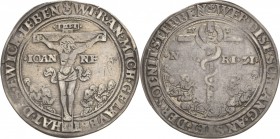 Erzgebirge
 1/2 Pesttaler 1528, Kreuz über Halbmond-Utz Gebhard Eherne Schlange zwischen Aufschrift NVM RI ZI, knieende und liegende Menschen / Kreuz...