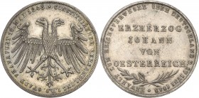 Frankfurt am Main
 Doppelgulden 1848. Erzherzog Johann von Österreich AKS 39 Jaeger 46 Kahnt 176 Davenport 644 Feine Patina, fast vorzüglich