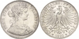 Frankfurt am Main
 Doppeltaler 1860. AKS 4 Jaeger 43 Kahnt 183 Davenport 651 Kl. Randfehler, vorzüglich-Stempelglanz