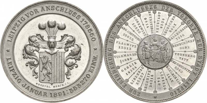 Leipzig
 Zinnmedaille 1891 (Lauer) Auf den Anschluss der Vororte zur Stadt Leip...