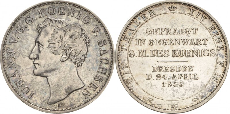 Sachsen-Kurlinie ab 1547 (Albertiner)
Johann 1854-1873 Taler 1855, F-Dresden Mü...