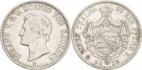 Sachsen-Kurlinie ab 1547 (Albertiner)
Johann 1854-1873 1/3 Taler 1858, F-Dresden AKS 139 Jaeger 114 Sehr schön