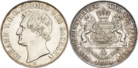 Sachsen-Kurlinie ab 1547 (Albertiner)
Johann 1854-1873 Taler 1860, B-Dresden AKS 136 Jaeger 117 Kahnt 467 Davenport 893 Prachtvolles Exemplar mit fei...