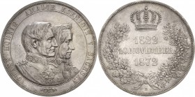 Sachsen-Kurlinie ab 1547 (Albertiner)
Johann 1854-1873 Doppeltaler 1872, B-Dresden Goldene Hochzeit AKS 160 Jaeger 133 Kahnt 479 Davenport 899 Avers ...