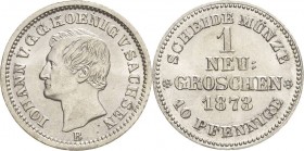 Sachsen-Kurlinie ab 1547 (Albertiner)
Johann 1854-1873 1 Neugroschen 1873, B-Dresden AKS 148 Jaeger 129 Prachtexemplar. Stempelglanz