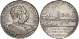 Sachsen-Kurlinie ab 1547 (Albertiner)
Albert 1873-1902 Silbermedaille o.J. (Lauer) Ausstellungspalast Dresden. Brustbild König Albert von Sachsen nac...
