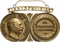 Sachsen-Kurlinie ab 1547 (Albertiner)
Albert 1873-1902 Große einseitige Messingplakette 1897. Staatspreis 1897 - verliehen bei der sächsisch-thüringi...