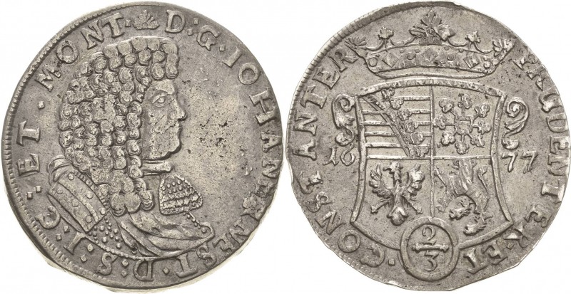 Sachsen-Neu-Weimar 1641-1728
Johann Ernst 1662-1683 2/3 Taler 1677, o. Mzz.-Wei...