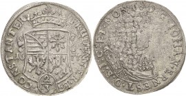 Sachsen-Neu-Weimar 1641-1728
Johann Ernst 1662-1683 2/3 Taler 1677, o. Mzz.-Weimar Geharnischtes Brustbild mit Perücke nach rechts, Kreuzblume / Bekr...