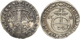 Sachsen-Neu-Weimar 1641-1728
Johann Ernst 1662-1683 1/24 Taler (Groschen) 1677, ICD-Weimar Reichsapfel mit Wert zwischen Mmz. / Bekröntes Wappen zwis...