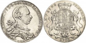 Sachsen-Gotha (Gotha-Altenburg)
Ernst II. Ludwig 1772-1804 Taler (= 2/3 Konventionstaler) 1774, LCK-Saalfeld Geharnischtes Brustbild nach rechts / Wa...