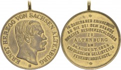Sachsen-Altenburg
Ernst I. 1853-1908 Bronzemedaille 1864 (B) Verdienstmedaille für Feuerwehrdienst beim Schlossbrand. Kopf nach rechts / 9 Zeilen Sch...