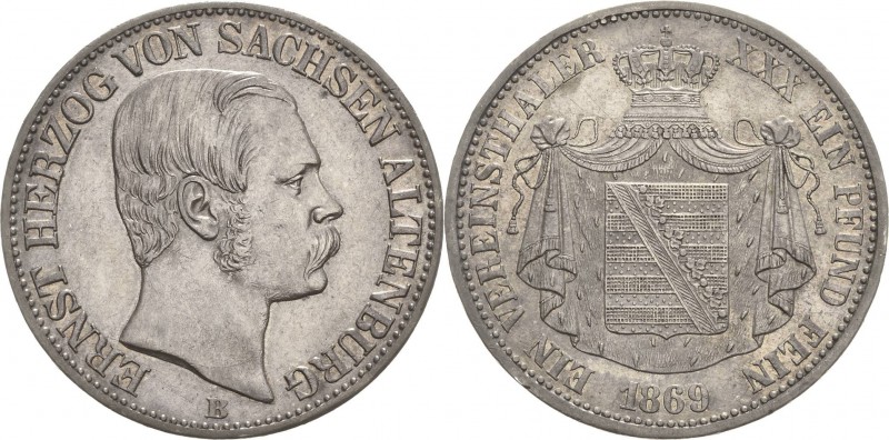 Sachsen-Altenburg
Ernst I. 1853-1908 Taler 1869, B-Dresden AKS 61 Jaeger 113 Ka...