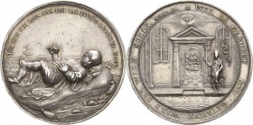Schlesien-Städte
Breslau Silbermedaille o.J. (1720) (Kittel) Taufmedaille. Schlafendes Kind auf Ruhekissen in Landschaft / Johannes der Täufer vor Hi...