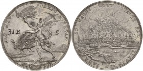 Schlesien-Städte
Breslau Silbermedaille 1693 (Kittel) Auf die Heuschreckenplage. Saturn eilt zwei riesigen Heuschrecken nach / Breslau im Hagelsturm....
