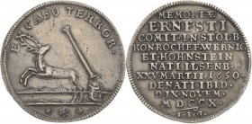 Stolberg-Wernigerode
Ernst, allein 1677-1710 1/4 Taler 1710, IIG-Stolberg Auf seinen Tod. Vor umstürzender Säule fliehender Hirsch in Flußlandschaft,...