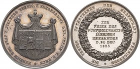 Stolberg-Wernigerode
Henrich XII. 1824-1854 Silbermedaille 1835. Silberhochzeit mit seiner 2. Gemahlin Eberhardine von der Recke. Wappen / Schrift im...