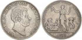 Württemberg
Wilhelm I. 1816-1864 Taler 1833, Stuttgart Handelsfreiheit. Signatur W größer am Nackenende AKS 67 Jaeger 56 Kahnt 587 Davenport 955 Henk...