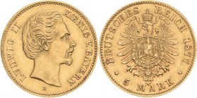Bayern
Ludwig II. 1864-1886 5 Mark 1877 D Jaeger 195 Fast vorzüglich