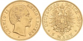 Bayern
Ludwig II. 1864-1886 5 Mark 1877 D Jaeger 195 Fast vorzüglich