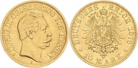 Hessen
Ludwig III. 1848-1877 10 Mark 1876 H Jaeger 216 Randfehler, sehr schön/sehr schön-vorzüglich