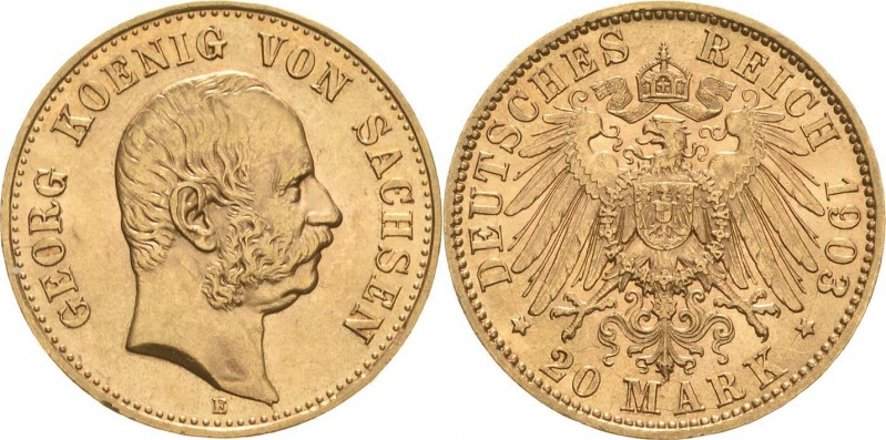 Sachsen
Georg 1902-1904 20 Mark 1903 E Jaeger 266 Vorzüglich-Stempelglanz