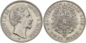 Bayern
Ludwig II. 1864-1886 2 Mark 1876 D Jaeger 41 Fast vorzüglich/fast Stempelglanz