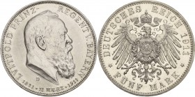 Bayern
Luitpold 1886-1912 5 Mark 1911 D 90. Geburtstag Jaeger 50 Vorzüglich/vorzüglich-Stempelglanz