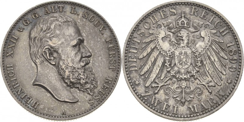 Reuss-Ältere Linie
Heinrich XXII. 1859-1902 2 Mark 1899 A Jaeger 118 Feine Pati...