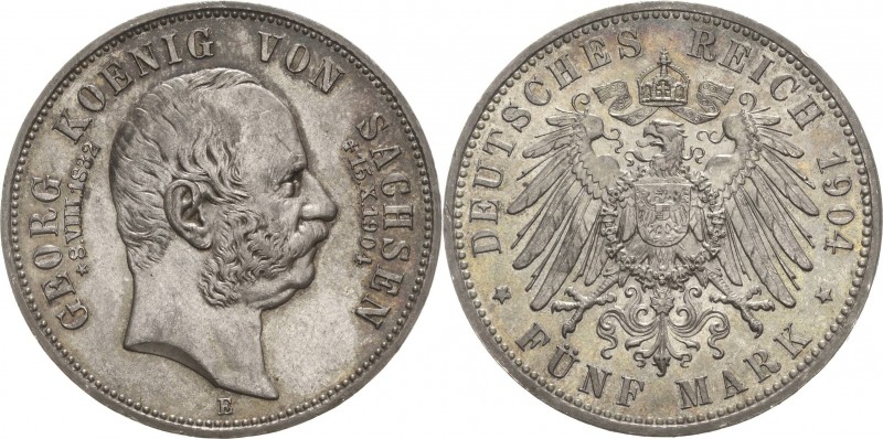 Sachsen
Georg 1902-1904 5 Mark 1904 E Auf seinen Tod Jaeger 133 Kl. Randfehler,...