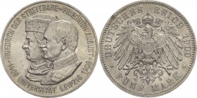Sachsen
Friedrich August III. 1904-1918 5 Mark 1909 (E) Universität Leipzig Jaeger 139 Prachtvolles Exemplar mit feiner Patina. Min. Randfehler, fast...