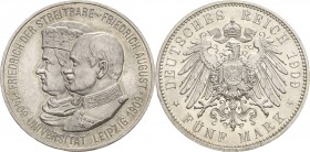 Sachsen
Friedrich August III. 1904-1918 5 Mark 1909 (E) Universität Leipzig Jaeger 139 Fast Stempelglanz/Stempelglanz