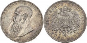 Sachsen-Meiningen
Georg II. 1866-1914 5 Mark 1908 D Kurzer Bart Jaeger 153 b Sehr schön-vorzüglich
