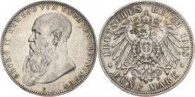 Sachsen-Meiningen
Georg II. 1866-1914 5 Mark 1908 D Kurzer Bart Jaeger 153 b Kl. Randfehler, sehr schön