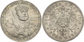 Sachsen-Weimar-Eisenach
Wilhelm Ernst 1901-1918 5 Mark 1908 (A) Universität Jena Jaeger 161 Kl. Randfehler, vorzüglich-Stempelglanz
