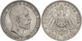 Schwarzburg-Sondershausen
Karl Günther 1880-1909 3 Mark 1909 A Auf seinen Tod Jaeger 170 Feine Patina, winz. Randfehler, fast Stempelglanz/Stempelgla...