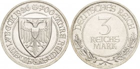 Gedenkausgaben
 3 Reichsmark 1926 A Lübeck Jaeger 323 Vorzüglich-Stempelglanz