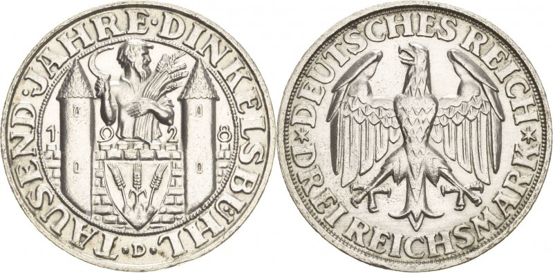 Gedenkausgaben
 3 Reichsmark 1928 D Dinkelsbühl Jaeger 334 Kl. Schrötlingsfehle...